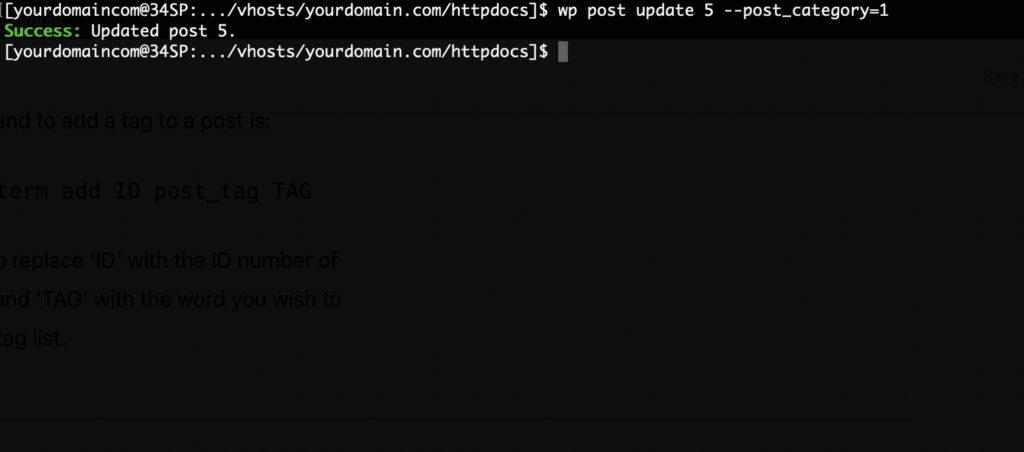 Setting post category using WP-CLI